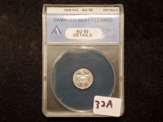 **HIGHLIGHT** ANACS 1868 Three Cent Silver in About Uncirculated 50 - details