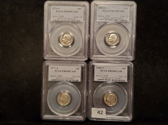 Four PCGS graded Roosevelt Proof Dimes