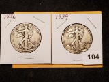 1936 and 1939 Walking Liberty Half Dollars