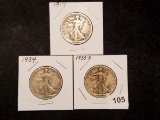 1917, 1933-S, and 1934 Walking Liberty Half Dollars