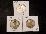 1934, 1935, 1936 Walking Liberty Half Dollars