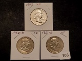 1951-D, 1952-D, and 1952 Franklin Half Dollars