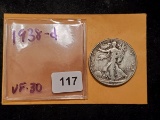 Key Date 1938-D Walking Liberty Half Dollar in Very Fine 30