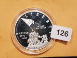 2005 Silver Proof Deep Cameo Marine Commemorative silver Dollar