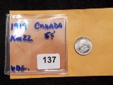 Better Grade 1919 Canada silver 5 cent in Brilliant Uncirculated