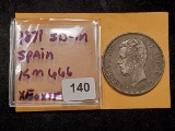 Better Date and Grade 1871 Spain 5 silver pesetas