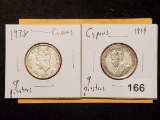 1919 and 1938 Cyprus 9 piastres