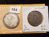 1934 silver half-crown and 1837 Canada 1/2 penny bank token