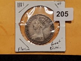 Purty 1881 Great Britain florin in VF
