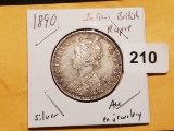 1890 India-British silver rupee in About Uncirculated-details