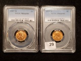 Two PCGS 1937 D and S Wheat cents