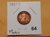 Semi-Key Date 1931-S Wheat Cent in Very Fine - details