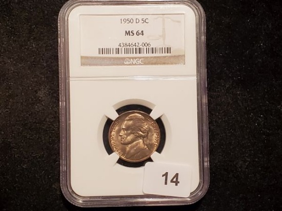 KEY DATE NGC 1950-D Jefferson Nickel in MS-64