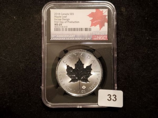 NGC 2018 Canada $5 Silver Maple Leaf in MS-69