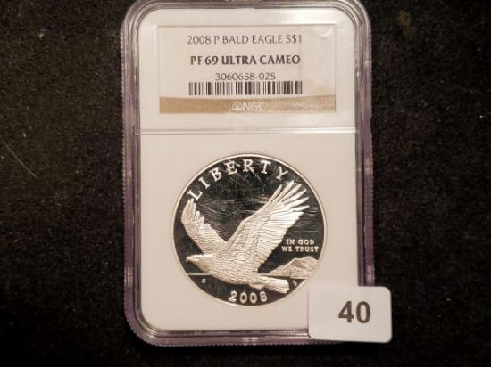 NGC 2008-P Bald Eagle Commemorative Silver Dollar in PF 69 Ultra Cameo