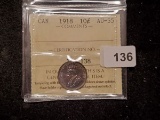 Very Sharp Canada 1918 silver 10 cents in About Uncirculated 55
