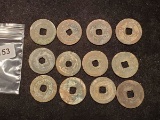 Group of Twelve (12) Chinese copper coins