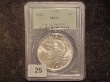 Old Green PCGS Holder with a 1923 Peace Dollar in MS-62