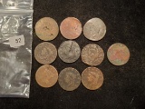 Group of ten Large Cents, one is a Draped Bust