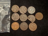 Group of ten Large Cents