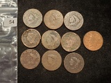 Group of ten Large Cents