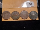 Four 2-cent pieces