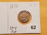 1870 Three Cent Nickel in Very Fine