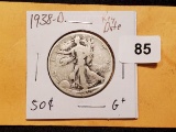 KEY DATE 1938-D Walking Liberty Half Dollar in Good plus