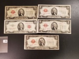 Five two dollar red seal notes