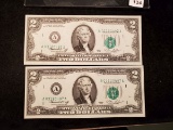 Two Error Two dollar bills both Uncirculated