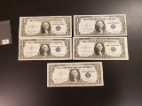 Five Barely circulated Silver Certificates