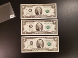 Three Consecutive Uncirculated $2 Star Replacement Notes