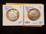 Two silver Germany two mark coins