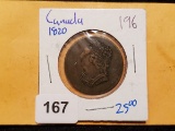 1820 Lower Canada bust and harp bank token