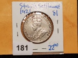 1921 silver Straits Settlement 50 cents