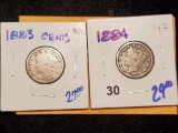 1883 and 1884 Liberty V Nickels