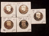Five Proof Kennedy Half Dollars
