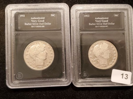 Slabbed 1911-S and 1912-S Barber Half Dollars