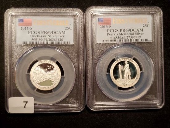 Two SILVER PCGS-graded Proof 69 Deep Cameo National Parks Quarters