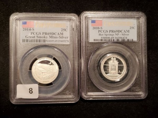 Two SILVER PCGS-graded Proof 69 Deep Cameo National Parks Quarters