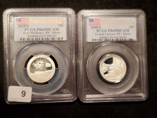 Two SILVER PCGS-graded Proof 69 Deep Cameo National Parks Quarters