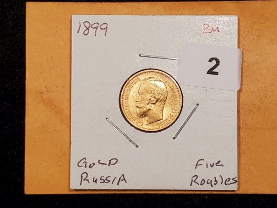 GOLD! 1899 Russia 5 roubles in Brilliant Uncirculated