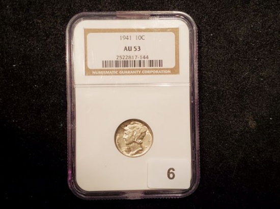 NGC 1941 Mercury Dime in About Uncirculated 53