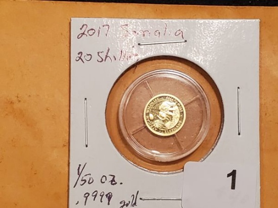 GOLD! 2017 Somalia 20 shilling gold Proof