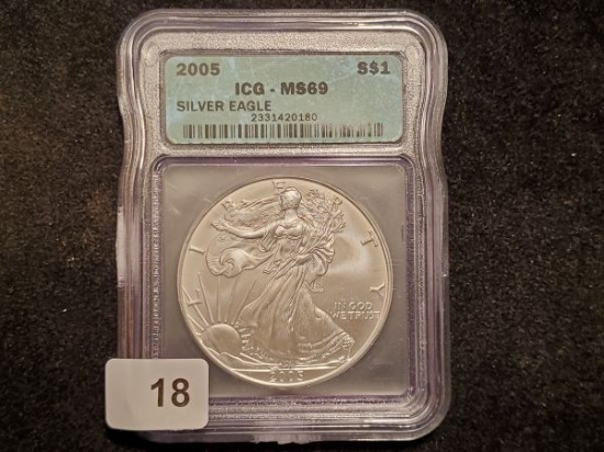 ICG 2005 American Silver Eagle in MS-69