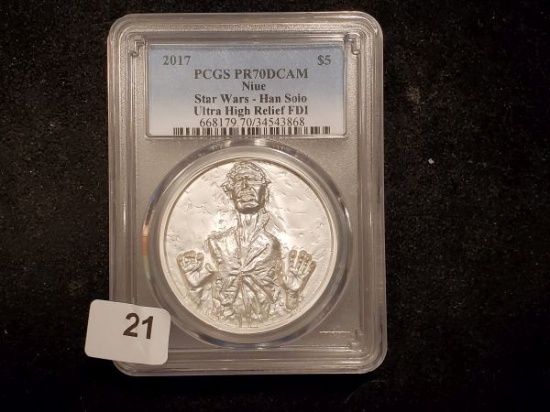 HIGHLIGHT!! PCGS 2017 Niue Star Wars Han Solo Silver $5