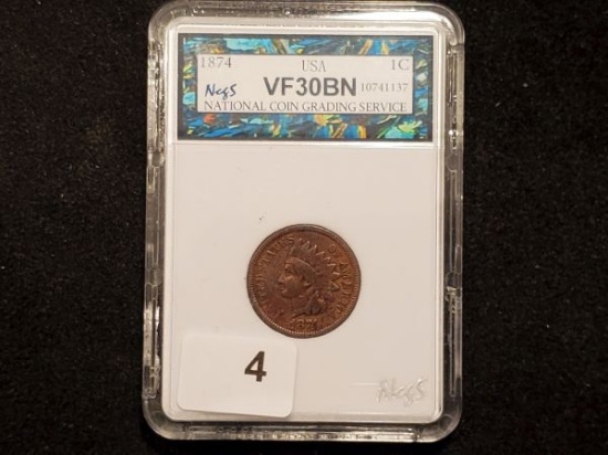 Slabbed Semi-Key 1874 Indian Cent