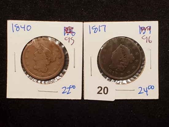 1840 and 1817 Large Cents