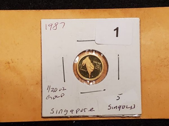 GOLD! 1987 Singapore 5 singold proof