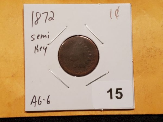 Semi-Key 1872 Indian Cent in AG-Good